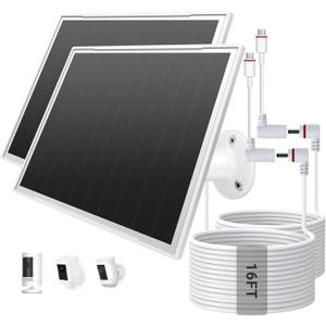 2 Pack Solar Panel for Ring Camera, 8W Solar Charger Compatible with Stick Up Cam Pro/Plus & Spotlight Cam (Battery) Plus/Pro - Waterproof, 16ft Long Cable, DC3.5mm & USB C Ports, White