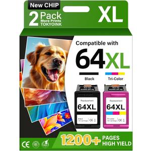 TOKYOINK 64XL Ink Cartridge Remanufactured for HP Ink 64 XL for HP 64XL Ink Cartridge Combo Pack HP64 Work with Printer Envy Photo 7855 7858 7155 7158 7900 7800 6255 6258 Tango X Terra (2 Pack)