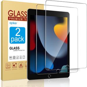 apiker 2 Pack Screen Protector for iPad 9th 8th 7th Generation 10.2 Inch, Tempered Glass Film for iPad 9 8 7 (2021/2020/2019), Case Friendly, Apple Pencil Compatible, High Response