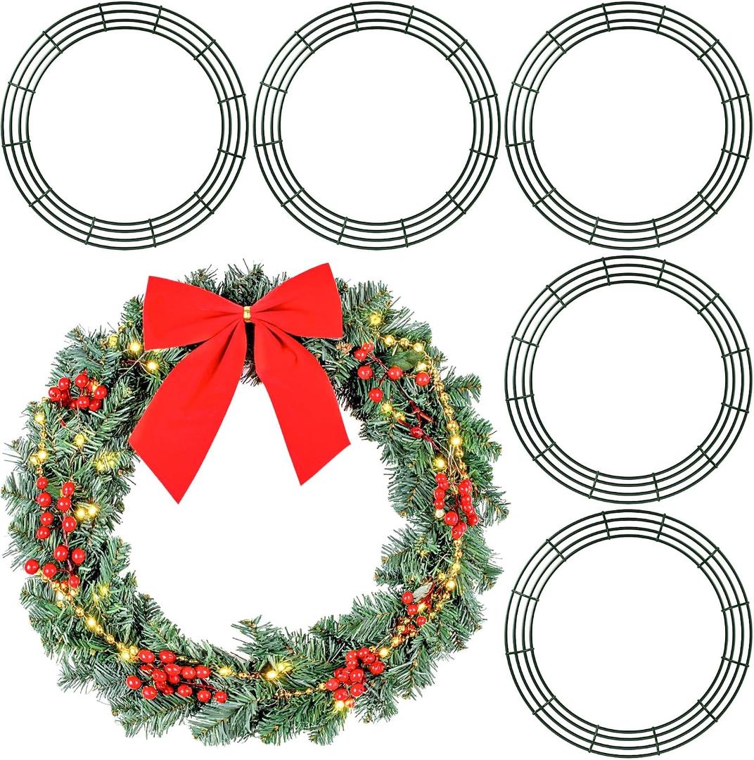 Aodaer 6 Pack 24 Inch Christmas Wire Wreath Frame Round Metal Wreath Ring