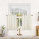 LAMIT Short Kitchen Linen Curtains 24 Inch Length for Small Windows, Cream Ivory Semi Sheer Light Filtering Panels Back Tab and Rod Pocket Cafe Drapes for Half Window, 2 Panels, 25 x 24 Inch