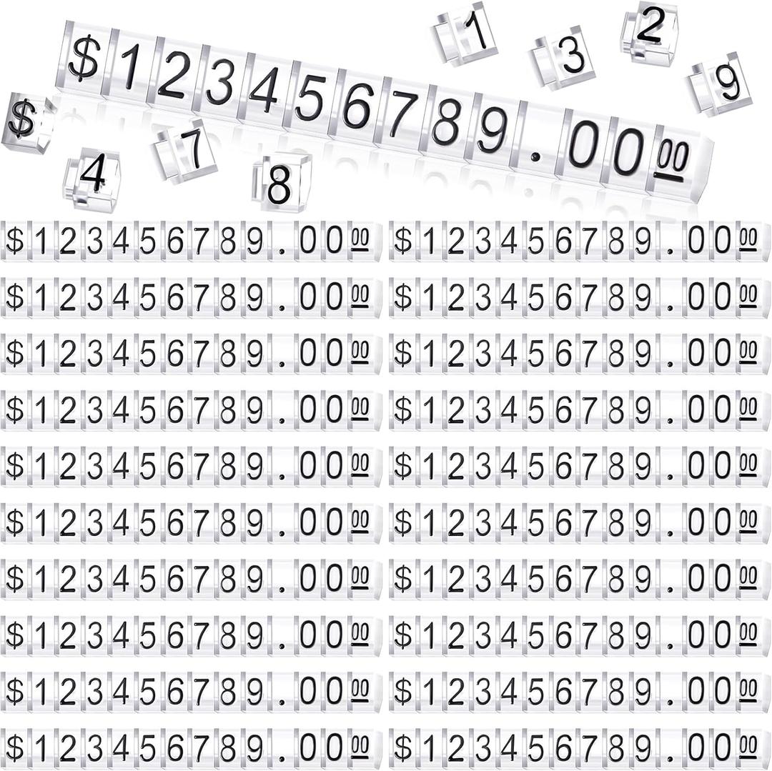 Qunclay 50 Sets Price Display Cube Number Letter Price Tag Cube Blocks Adjustable Dollar Display Stand Small Counter Kit for Jewelry Retail Vending Machine Shop Signs(Clear, Black)