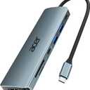 Acer USB C Hub, 7 in 1 Multi-Port Adapter for Laptop, 4K, HDMI Splitter with 2 USB A 3.1 & Type-C to HDMI Data Port, PD 100W Charging, SD Card Reader for Computer, Desktop, Space Grey