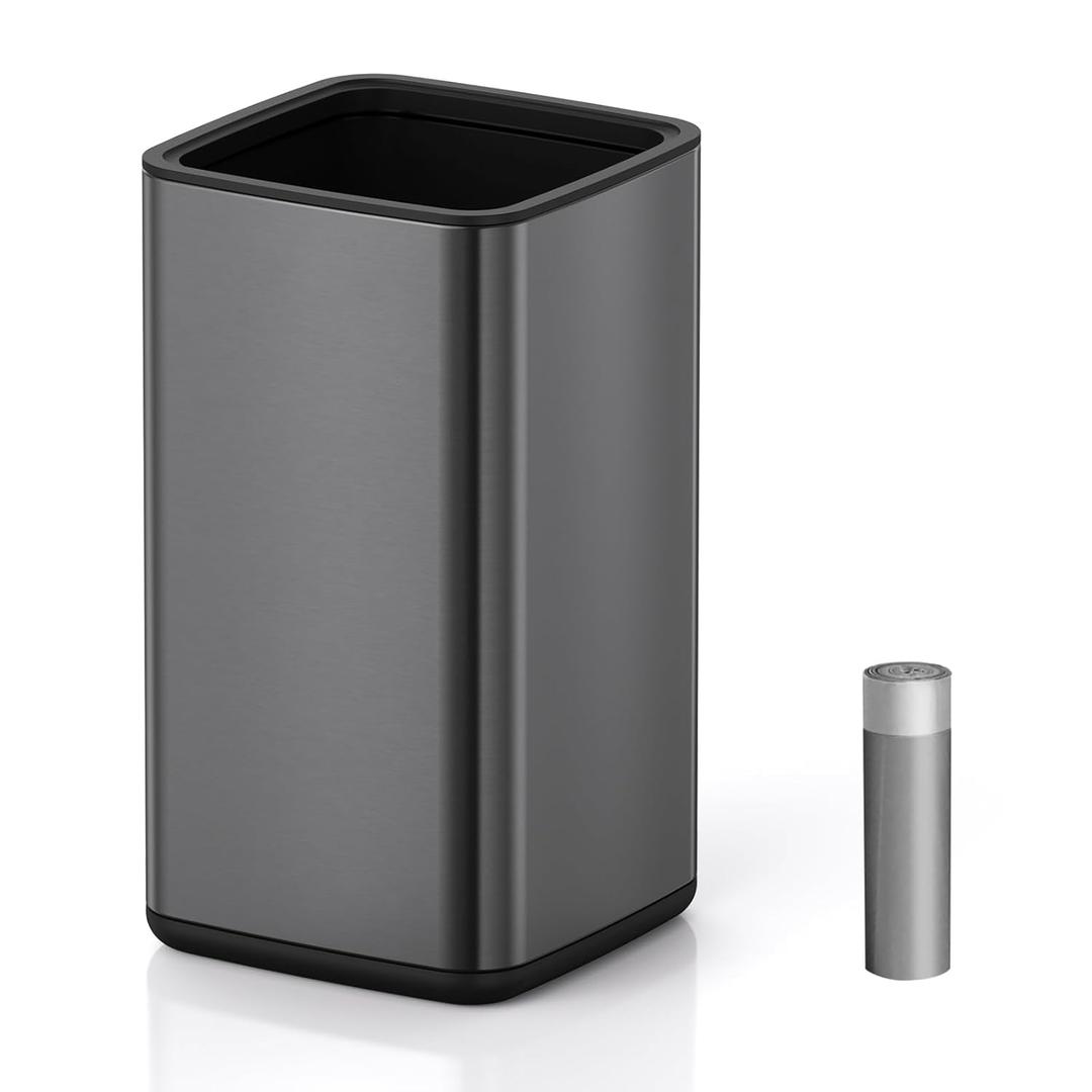 Mbillion 4Gal/15L Open top Trash Can with Removable Inner Bucket Small Waste Basket Stainless Steel Metal Trash Can for Bathroom Office,Brushed Black