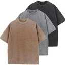 Men's Cotton T-Shirts Oversized Unisex Short Sleeves Casual Loose Wash Solid Basic Tee Tops, XXL,Pack of 3