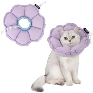 H HIDREAM Soft Cat Cone Collar， Cute Adjustable Cat Recovery Collar，Elizabethan e Collar That can Protect Head and Foot Wounds，Purple Flower All-Season Style, Medium