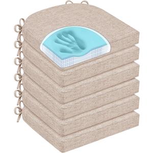 Chair Cushions for Dining Chairs, Non Slip Chair Pads with Ties and Washable Covers, Memory Foam Kitchen Chair Cushions Set of 6, 16"X16"X2.5", Oatmeal Beige