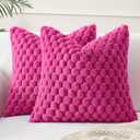 MIULEE Hot Pink Faux Fur Decorative Throw Pillow Covers 16x16 Inch Set of 2 Super Soft Cozy Plush Cushion Cases Luxury Fluffy Pillowcases for Sofa Couch Bed Living Room