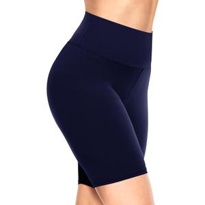 TNNZEET Biker Shorts Women - 8" High Waisted Tummy Control Workout Gym Spandex Booty Yoga Volleyball Shorts (A-navy Blue) L