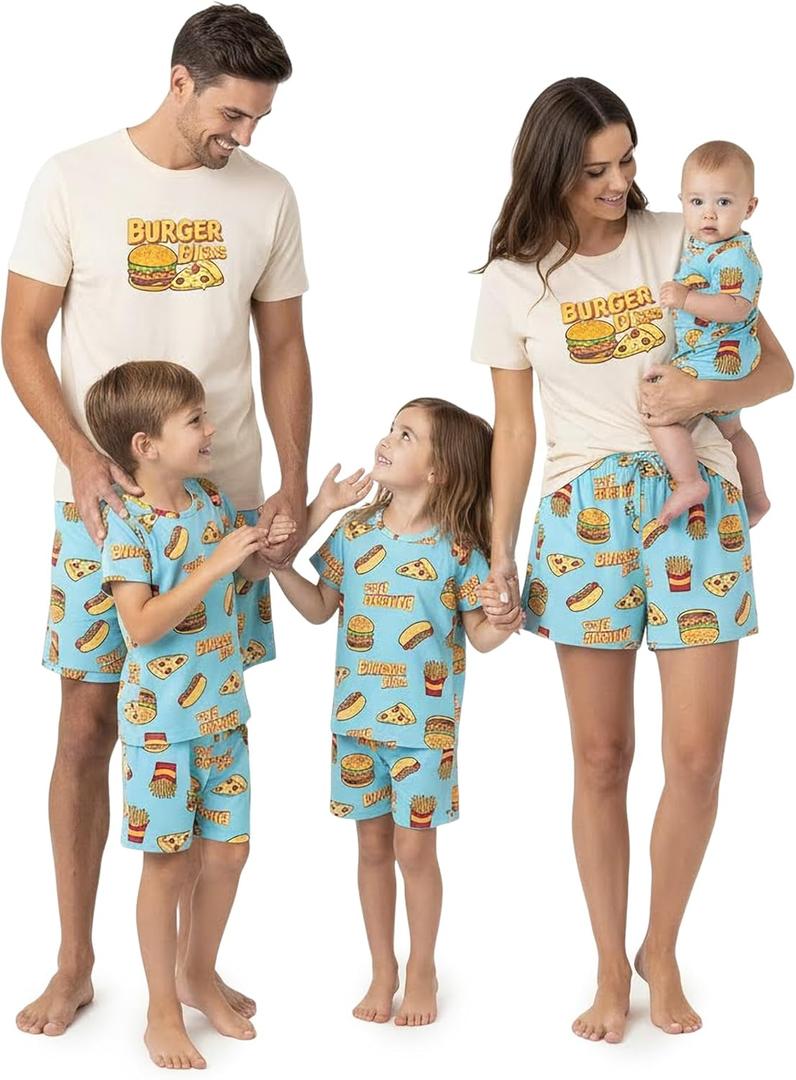 PATPAT Family Matching Short Sleeve Pajama Sets - Perfect for Family Photos & Holiday Celebrations (Small, Sky Blue Pizza)