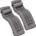 Tudomro 2 Pcs Dark Gray 66'' Outdoor Chaise Lounge Cushion Waterproof Patio Lawn Pool Chaise Lounge Cushion with Headrest Pillow & Ties Weather Fade Resistant Replacement Longue Chair Pad