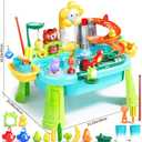 Pupu Pig Water Table Play Sink Toys for Toddlers, Kids Play Kitchen Sink with Running Water, 360 Electric Faucet, Floating Fishing Game, Sensory Water Table Toys for Boys Girls Summer Gifts