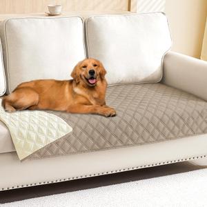 Smiry Waterproof Dog Bed Cover Pet Blanket, Soft Washable Dog Blanket for Furniture Bed Couch Sofa Reversible, Checkered (30"x90", Taupe/Beige)