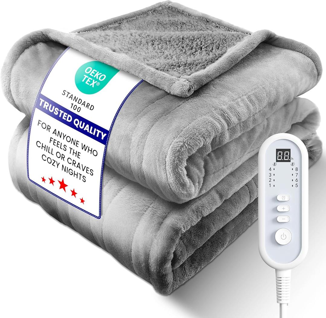 Heated Blanket Electric Throw, UltraCozy Premium Flannel & Sherpa, Fast Even Heat Distribution & Stable Temp, 18H AutoOff, 8 Temps (86125.6F), Overheat Protection, Ideal Gifts for Grandma (Grey)