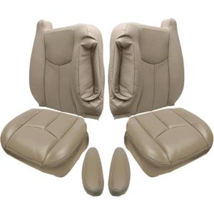 NLQR #522/52i Med Tan Driver & Passenger Bottom & Top Lean Back Replacement Leather Seat Covers & Armrests fit for Chevy Silverado Tahoe Suburban Avalanche GMC Yukon Sierra 1500 2500 3500 HD 2003-2007