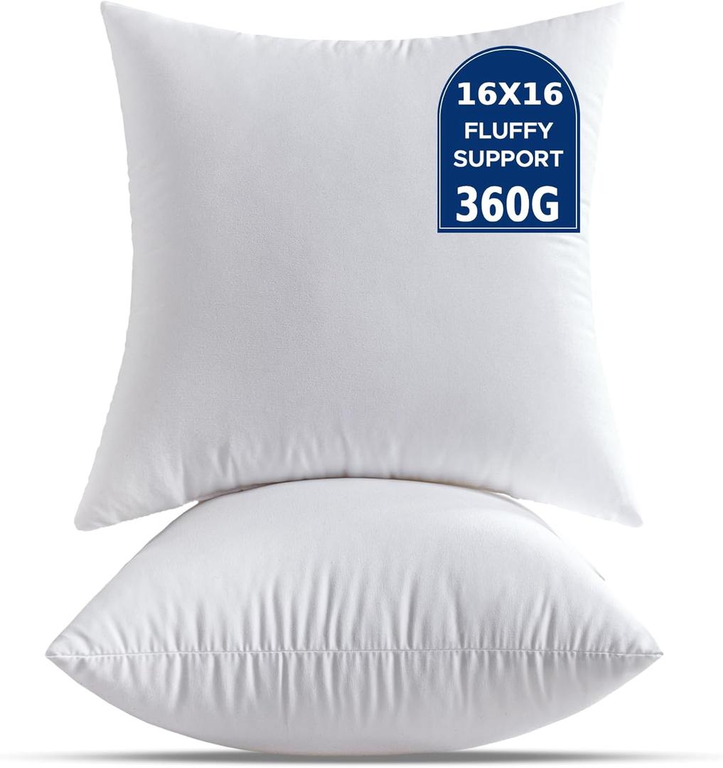 16 x 16 Throw Pillow Inserts Pack of 2 Small White Decorative Square Pillows for Couch Bed Sofa Cushion Sham Stuffer Indoor