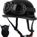 Motorcycle Half Helmet, Vintage Half Helmet, Half Shell Open Polo Cap, Unisex, DOT CertifiedFit for Men and Women (Medium, Black)