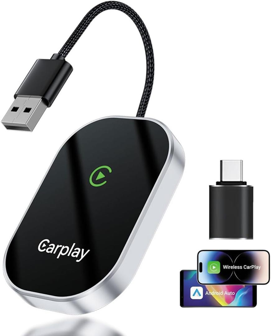 Wireless Carplay Adapter, 2025 Upgrade Converts Wired to Wireless Adapter for iPhone, Auto Connect Dongle for Apple Car Play, Bluetooth No Delay Control for Cars from 2016 and iOS 10+, Silver