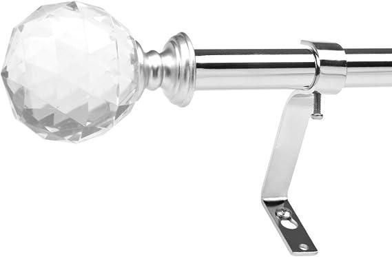 Coquilles 3/4 Inch Diameter Adjustable Curtain Metal Rod with Round Clear Acrylic Ball Finials，48 to 84 Inch