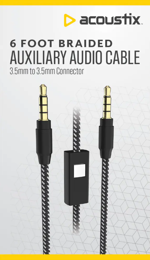 Acoustix 6 Foot Braided Auxiliary Audio Cable 3.5mm to 3.5mm Connector + ZGear Fast-Charging Car Charger 2 Pack