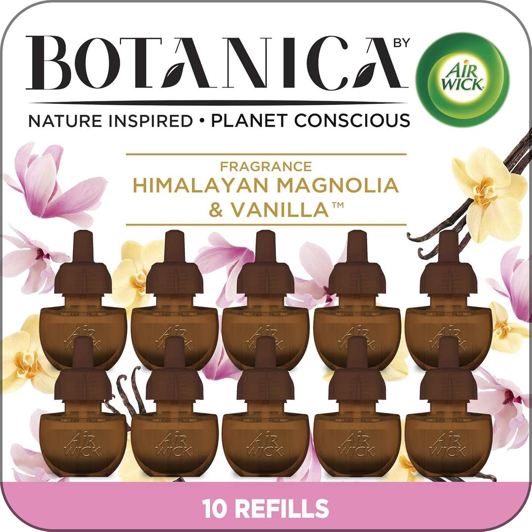 Botanica by Air Wick Plug in Scented Oil Refill, 10ct, Himalayan Magnolia and Vanilla, Air Freshener, Eco Friendly, Essential Oils Exp 12/12/2026