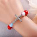 RUBYCA Cross Sideway Metal Connector Bead Crystal Inlay DIY Jewelry Shamballa Bracelet (20 PCS, Bronze & White Clear Crystals)