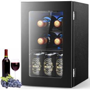 Cooler Refrigerator with Glass Door, Mini  Fridge for Red, White and Champagne, Built-in Cellar, 40-61F Digital Temperature Control, Indoor Use (Black)