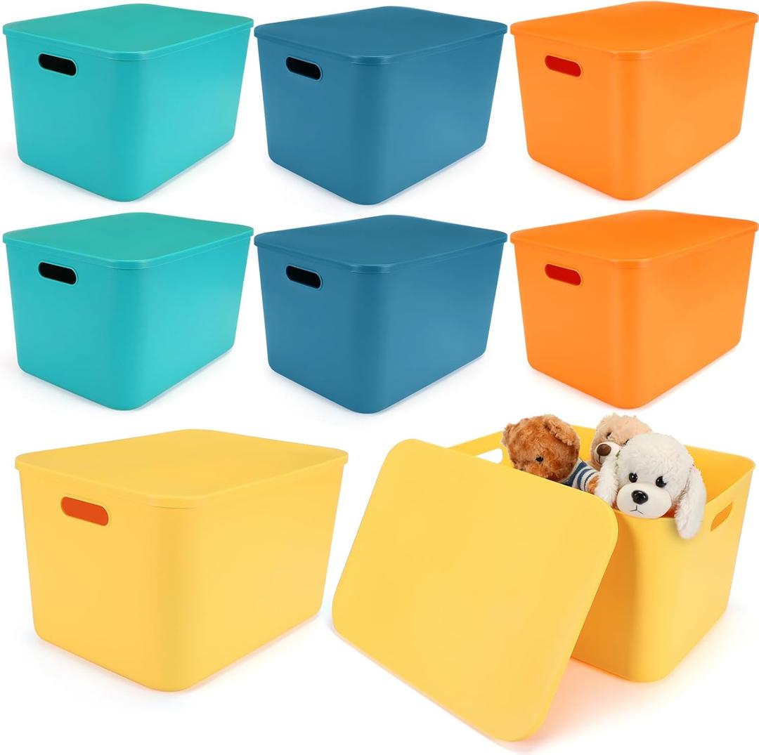 8 Pieces Storage Bins, 16.1 x 12.0 x 9.7 Inch, Multi-colored