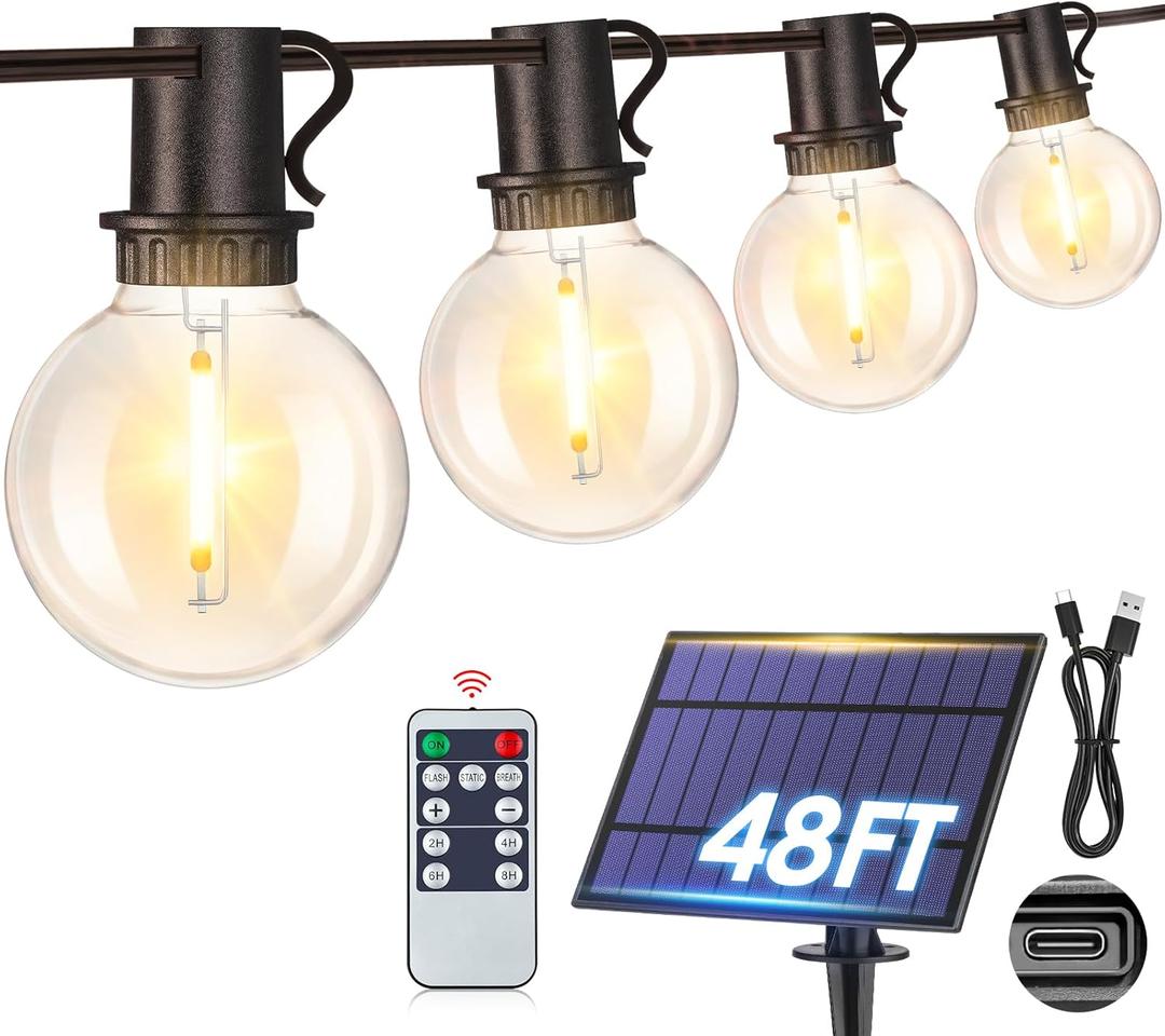 Mlambert 48FT Solar String Lights with 15 Sockets 2700K G40 Bulbs, 1-Pack, Black Cord Mlambert 48FT Solar String Lights with 15 Sockets 2700K G40 Bulbs, 1-Pack, Black Cord