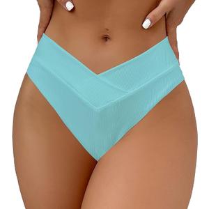 Leoparts Women's V Cut High Waisted Bikini Bottom Ribbed High Cut Cheeky Swimsuit Bathing Suit Bottoms (824black)