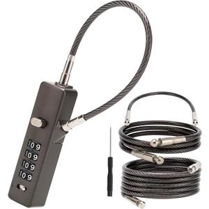 4-Digit Combination Cable Lock with 3 Steel Cables (9"/24"/47") - Secure Reset Only with Current Code - for Bike, Luggage, Gate, Shed, Cabinet - Black, 1 Pack