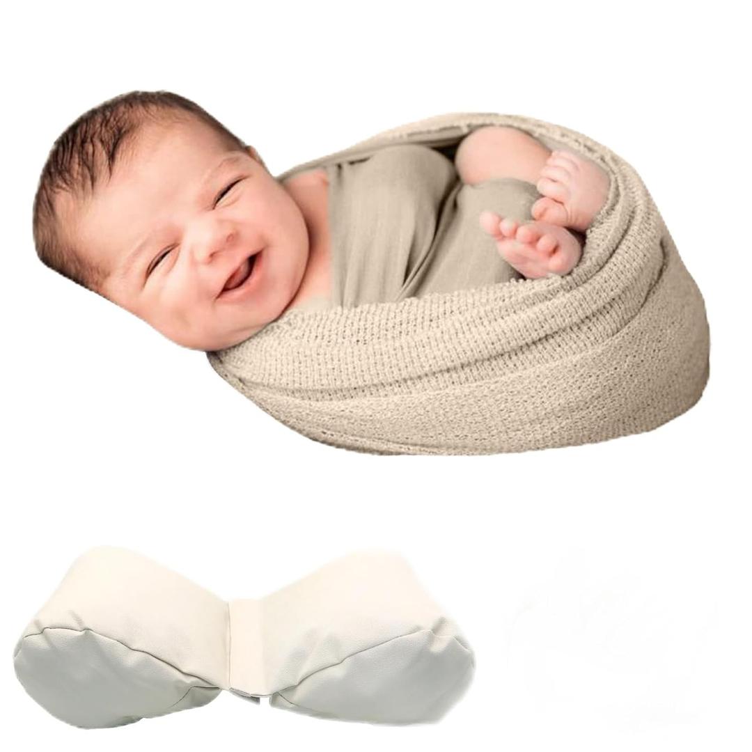 SPOKKI Newborn Baby Photography Butterfly Posing Pillow, Baby Photoshoot Props with Long Ripple Beige Pearl Wrap Outfits for Boy Girl Princess