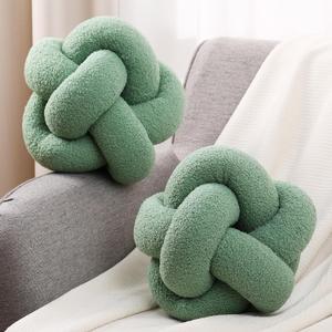 Beeveer 2 Pcs Knot Pillow Ball 12 Inch Soft Decorative Teddy Boucle Knot Throw Pillows for Home Bed Couch Living Room Decor (Green)