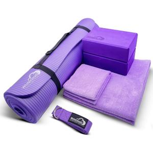 WHITECLOUDZ Yoga kit, 7-Piece Yoga Mat Set for Home Workouts, Thick Yoga Mat, Yoga Blocks, Strap, Yoga Towels & Carrying Bag, Exercise Mat with Yoga Equipment for Women & Men, Enhance Yoga Practice
