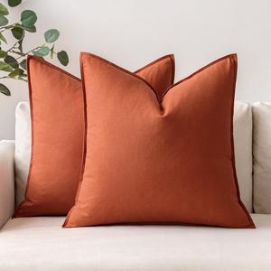MIULEE Pack of 2 Fall Decorative Linen Pillow Covers Boho Farmhouse Modern Soft Accent Throw Pillows Neutral Cushion Covers for Sofa Couch Bed Living Room Home Decor, 20x20 Inch Burnt Orange