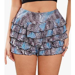 Verdusa Women's Vintage Cheetah Print Micro Shorts Tiered Layered Y2k Shorts Low Waist Bloomers (Large, Multi Blue)