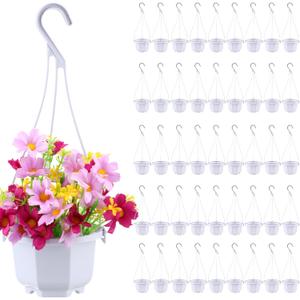 Roshtia 50 Pcs Plastic Hanging Plant Pots with Hooks Flower Pots Baskets Outdoor Hanging Nursery Planter Holder for Home Garden Balcony Porch(Gray White,3.7 inch) (Small)