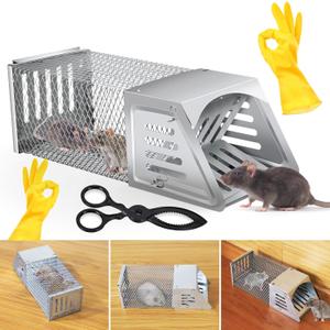 2026 Humane Rat Trap Outdoor Chipmunk Rodent Traps Humane Mouse Trapss Indoor Squirrel Trap,Sensitive Pedal Trigger,Metal Rat Live Animal Traps for Mice,Moles,Voles,Rodents(Include Gloves&Clamps)