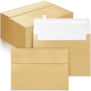 TaoBary 100 Pcs 5x7 Metallic Invitation Envelopes for 5 x 7 Cards Printable A7 Invitations Envelopes for Greeting Card Weddings Invitations Photos Postcards(Gold)