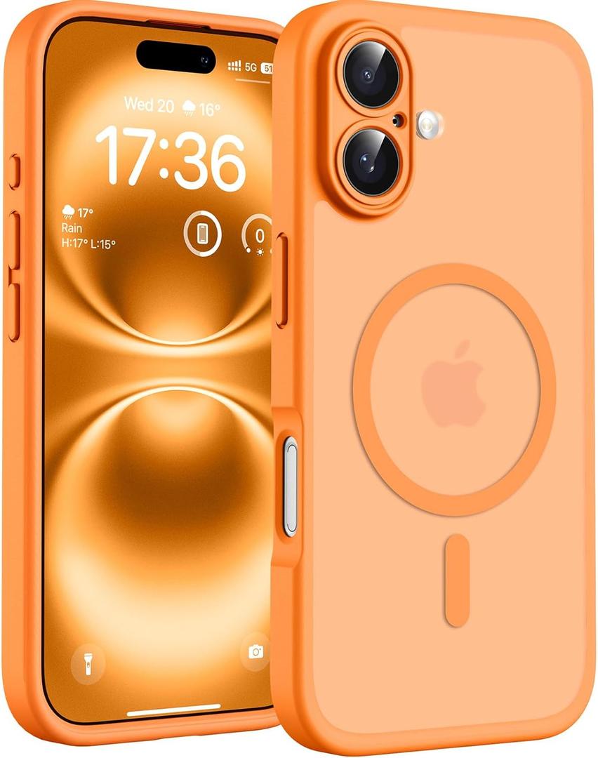 TOCOL Magnetic for iPhone 16 Case, Upgraded Full Camera Protection, Compatible with Magsafe, Drop Protection, Translucent Matte Back Phone Cover 6.1 inch (Orange)