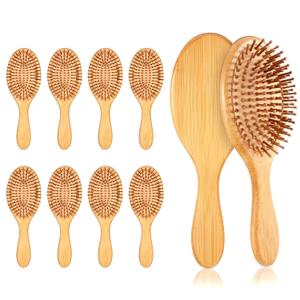 10 Pcs Bamboo Hair Brush Bulk, 9.45*3.15*1.5 inch Hair Brushes Reduce Static Electricity Detangle Hairs Brushes for Women Wood Hairs Brush Anti Tangle Paddle Brush for Women Men and Children(round)