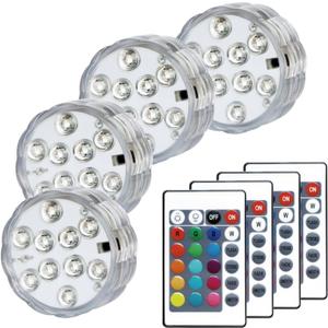 Submersible LED Lights with Remote, Color Changing Battery Powered Underwater LED Light Pucks for Pool Pond Camping Bucket Decoration (4 Packs) (2.8in 4P)