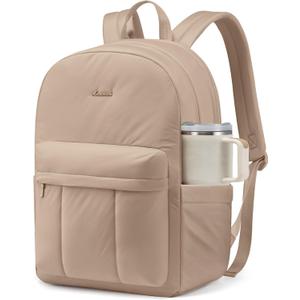 LOVEVOOK Puffer Backpack for Women Girl Travel Work, Lightweight Quilted Laptop Backpack Purse, Cute Bookbag Teacher Nurse Laptop Bag Computer Backpack, Waterproof Casual Daypack,17.3 Inch, Khaki