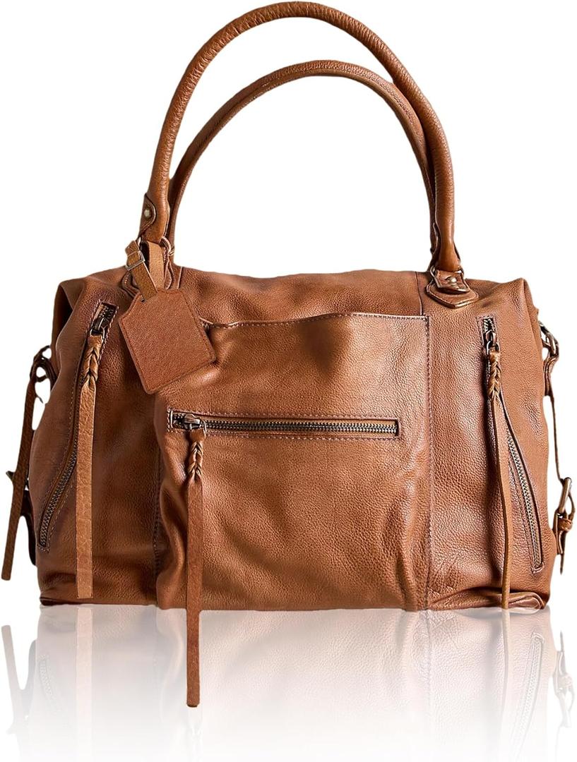 Women's Large Tote Bag City Tote Bag Purse with Zipper Women Vegan Leather Hobo Handbags with Adjustable Strap (Brown)