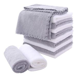 MOONQUEEN Microfiber Facial Cloths Fast Drying Washcloth 12 Pack - Premium Soft Makeup Remover Cloths - Highly Absorbent (White-grey)