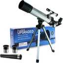 Telescope for Kids 50mm 100x Magnification Beginner Silver Telescopio with Tripod, 2 Eyepieces, Finder Scope Set, STEM Educational Astronomy Chritstmas Gift for Boys & Girls Ages 6-12