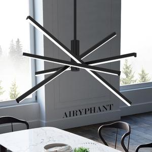 Black LED Chandelier for Dining Room, 27.76in Dimmable 4-Lights Modern Ceiling Pendant Light Fixture for Kitchen Living Room Entry Foyer 3000K/4000K/5000K 24W