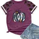 Halloween Shirts Women Fall Pumpkin Tshirt Ghost T Shirt Skeleton Tops Casual V Neck Short Sleeve Tees (Purple, XXL)