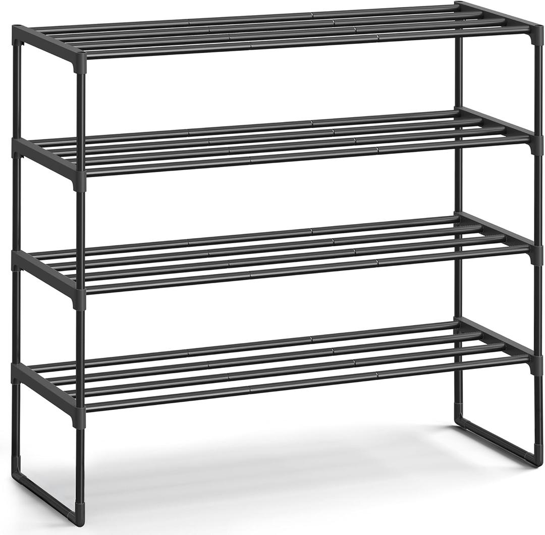 SONGMICS Shoe Rack, 4-Tier Shoe Organizer, Metal Storage Shelf, Upright or Upside Down, for 20-25 Pairs, Stackable, for Entryway, 11.8 x 36.2 x 29.1 Inches, Black ULSA14BK