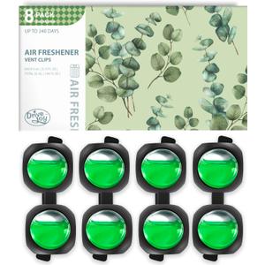Car Air Freshener Vent Clips, 8 Pack, Provides Long-Lasting Scent, Up to 240 Days, Odor Eliminator (Eucalyptus)